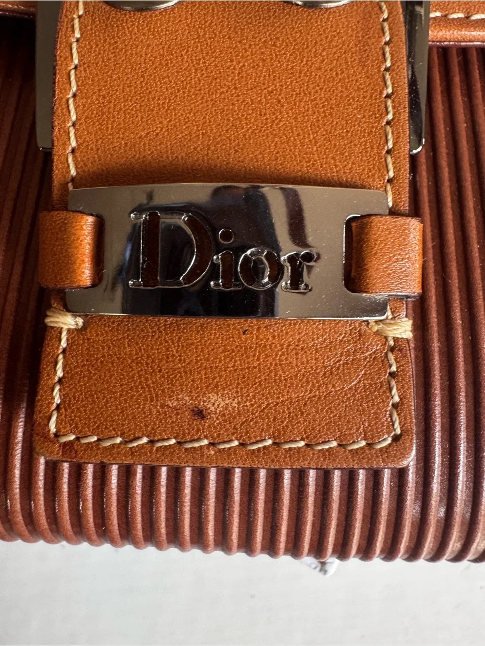 Dior Men’s Tan and Brown Ribbed Leather Wallet